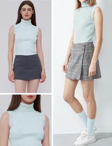 Vista 5 de v28 - Suéter elástico y tejido, con cuello alto y sin mangas para mujer