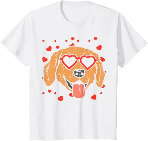 Vista 72 de Golden Retriever cara corazón gafas día de San Valentín perro regalo camiseta Negro