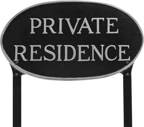 Vista 7 de Montague Metal Products Letrero de residencia privada – Placa de metal ovalada blanca y negra con estaca para césped, 8.5 x 13 pulgadas, letrero