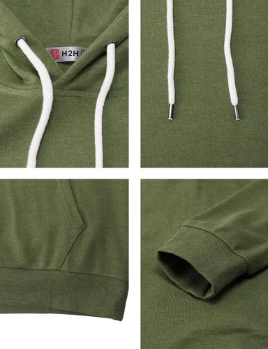 Vista 5 de H2H Sudadera con capucha para hombre, ligera, de manga larga, con bolsillo tipo canguro, ajustada, básica, casual