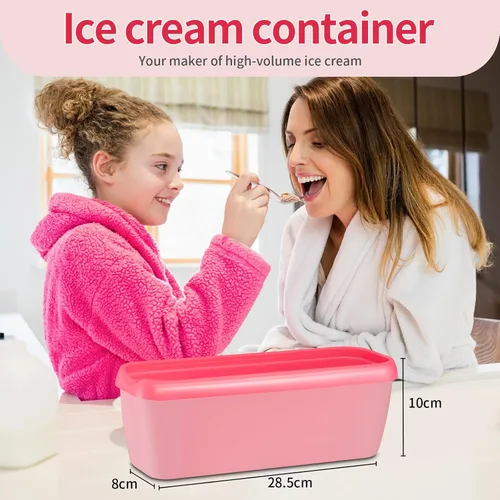 Vista 2 de Juego de 2 Recipientes para Helado, Recipiente de Helado de 1.5 Cuartos, Recipientes de Helado Casero Reutilizables con Contenedor de Almacenamiento