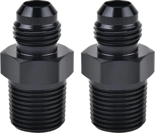 Vista 24 de EVIL ENERGY 3AN macho acampanado a 1/4" NPT tubo adaptador de ajuste de 90 grados aluminio negro 2 piezas