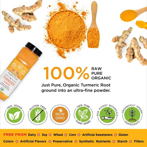 Vista 3 de Organic Veda Polvo de cúrcuma, origen único nativo, rico en curcumina amarilla dorada, polvo de raíz de cúrcuma orgánica USDA 100% – Cúrcuma suave