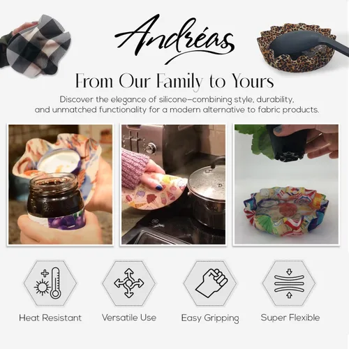 Vista 5 de Andreas - Abrelatas de silicona antideslizante de 6.25 pulgadas, abridor de tapas fácil, hecho con silicona y tela, apto para lavavajillas, pelador
