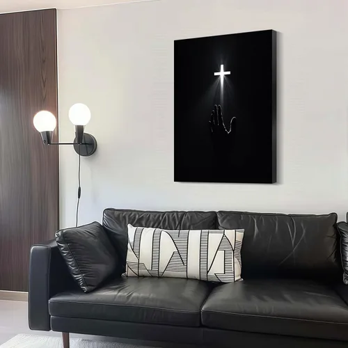 Vista 8 de Arte de pared cristiano enmarcado, póster de fe de redención, cruz y manos, impresión en lienzo en blanco y negro, pintura religiosa, imagen