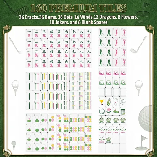 Vista 5 de Silipull Juego de 160 azulejos Mahjong grabados americanos verdes de 1.2