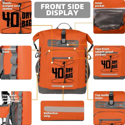Vista 14 de MORXPLOR Bolsa seca impermeable, 5L/10L/20L/30L/40L/55L Mochila seca con funda impermeable para teléfono para natación, kayak