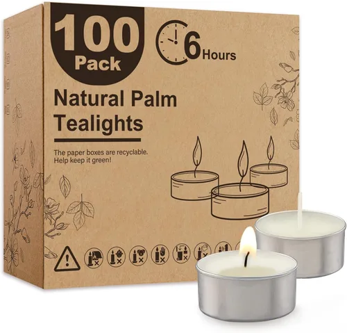 Vista 11 de Ashlux Velas de té sin perfume con forma de palma, paquete de 25 unidades a granel, 4.5 horas de combustión, velas de té blancas de larga duración