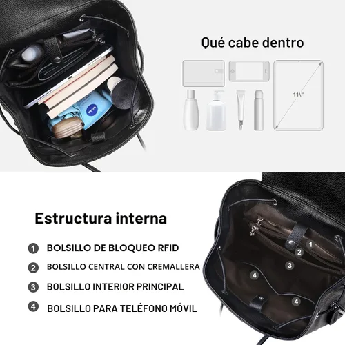 Vista 6 de BOYATU Mochila de cuero para mujer, diseño de moda, bolso de hombro para Negro