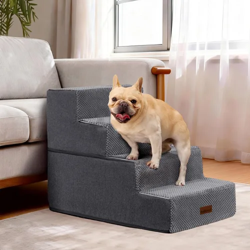 Vista 6 de Aodisman Escaleras para perros para cama o sofá, escaleras para mascotas de Gris