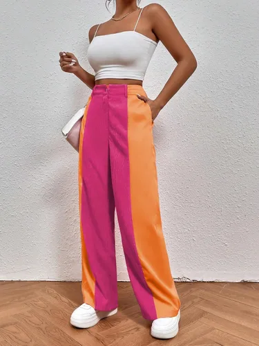 Vista 5 de WDIRARA Pantalones sueltos casuales de cintura alta con bolsillo para mujer