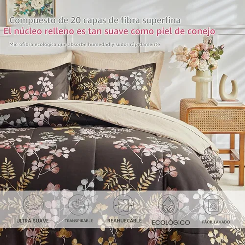 Vista 6 de AIKASY Bed in a Bag - Juego de edredón reversible de 7 piezas con estampado floral y microfibra suave