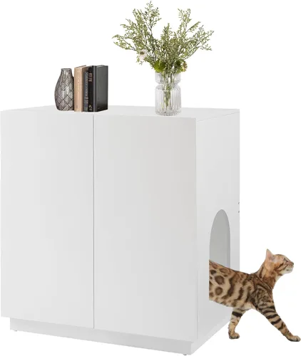 Vista 24 de unipaws Caja de arena para gatos extra grande para cajas de arena automáticas y autolimpiantes, armario alto con estación de carga, casa oculta