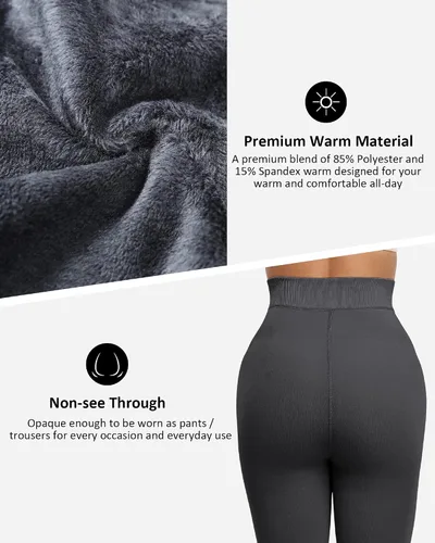Vista 25 de NORMOV - Leggings con forro de vellón cálido para mujer, de invierno, mallas gruesas, de terciopelo, térmicas