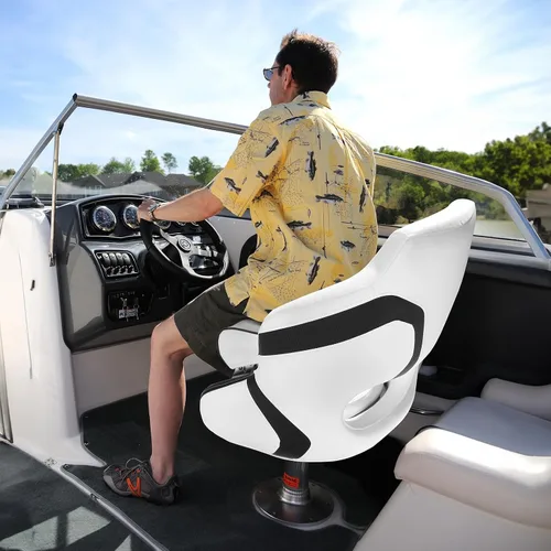 Vista 8 de PEXMOR Asiento de barco deportivo premium abatible para capitán con asiento de cubo para barco, cubierta de asiento de barco impermeable, bisagras