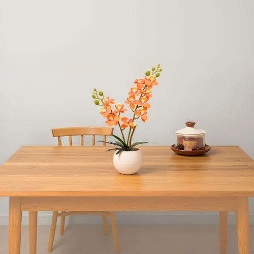 Vista 6 de Orquídea Artificial Flor Naranja en Maceta Blanca, Orquídea Phalaenopsis Sintética de Tacto Real para Decoración de Boda, Hogar, Oficina, Fiesta