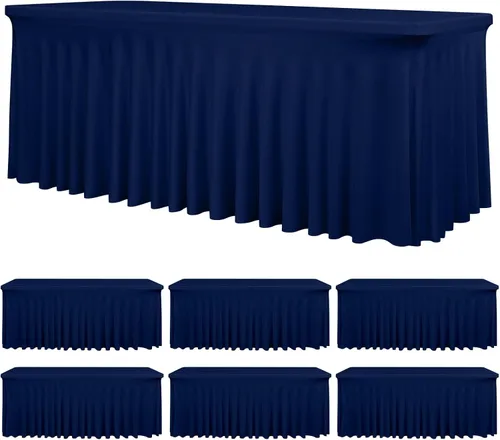 Vista 20 de fani Paquete de 2 faldas de mesa elásticas negras para mesa rectangular de 6 pies, manteles elásticos de elastano lavables con falda, mantel