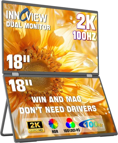 Vista 8 de InnoView Monitor Portátil Dual 4K de 15.6 pulgadas 3840x2160P 100% sRGB Owl Eye Vision - Diseño Plegable con Ajuste de Pantalla de 315°, Soporte