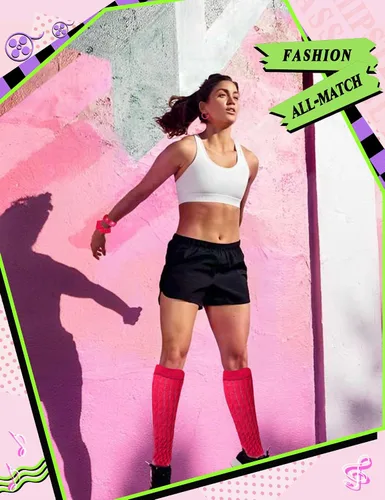 Vista 7 de 4 piezas de accesorios de los años 80 y 90 para mujer, calcetines de neón slouch Scrunch de los años 80, calentadores de piernas pesados, suaves