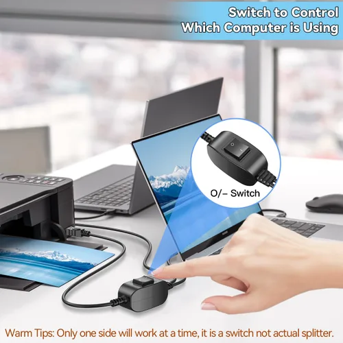 Vista 4 de Divisor de cable de impresora de 5 pies+5 pies para 2 computadoras USB/portátiles usando 1 impresora 1 In 2 Out USB-A to USB-B Extender Cord