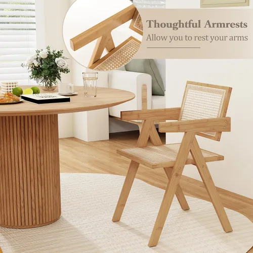 Vista 6 de Giantex Juego de 2 sillas de comedor de caña bohemia, carga máxima de 330 libras, sillas de comedor de madera, sillón de bambú para sala de estar