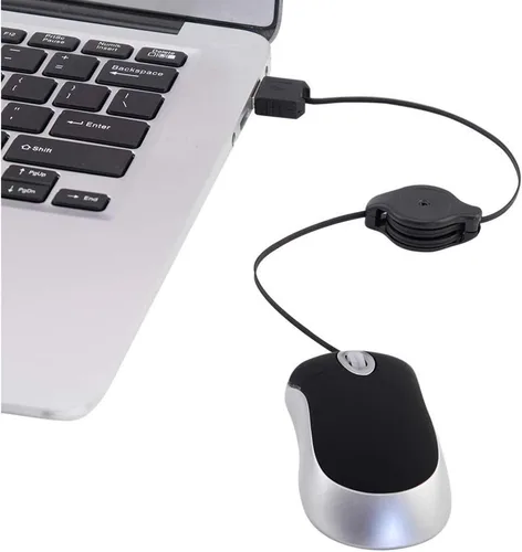 Vista 6 de SHARE SUNSHINE Mini ratón óptico de viaje pequeño portátil con cable USB con cable USB retráctil para PC, laptop, computadora, escritorio, oficina