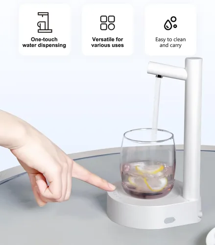 Vista 8 de Dispensador de agua de escritorio para botella de 5 galones, bomba de agua eléctrica portátil pequeña para jarra de 5 galones para el hogar, Azul