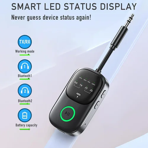 Vista 8 de Receptor transmisor Bluetooth 5.4, adaptador de audio inalámbrico 2 en 1 para avión, TV, estéreo de automóvil y hogar, conecta 2 AirPods