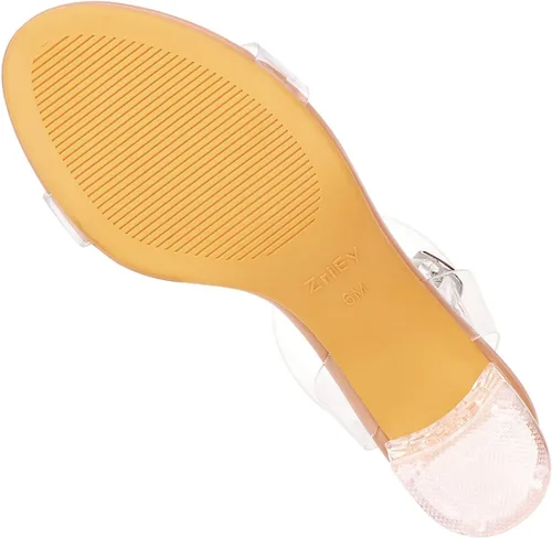 Vista 5 de ZriEy Sandalias de tacón transparente con tiras gruesas para mujer, de 2.2 pulgadas, puntera abierta, correa de tobillo ajustable, para bodas