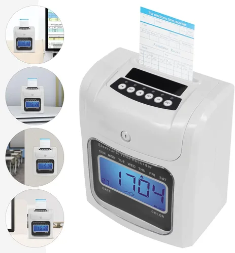 Vista 5 de Reloj de cálculo de tiempo, grabadora de tiempo electrónica, Punch Pak, máquina de entrada y salida para empleados, incluye 50 tarjetas de tiempo