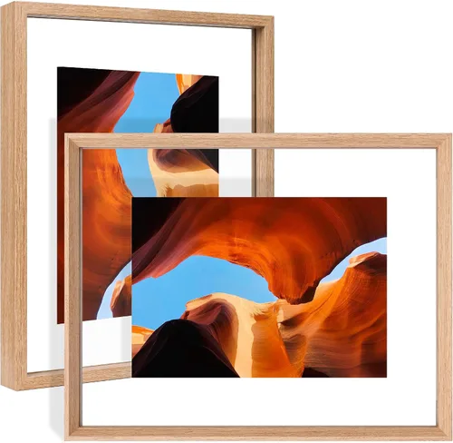 Vista 9 de Marcos Flotantes de 11 x 14 pulgadas, Paquete de 2 Marcos de Fotos de Madera con Vidrio de Doble Cara para Cualquier Tamaño de Imagen de hasta 11 x