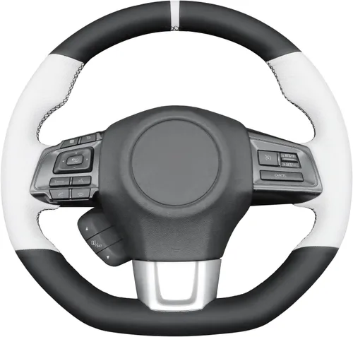 Vista 21 de MEWANT Funda de volante de automóvil transpirable cosida a mano para Subaru WRX 2015-2021 / WRX STI 2015-2021, accesorios para volante Subaru WRX