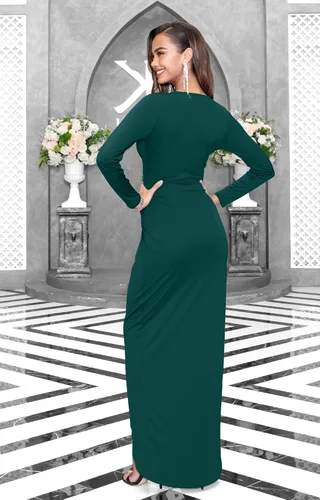 Vista 5 de KOH KOH - Vestido largo de cóctel drapeado de manga larga para mujer, estilo formal, con cuello en V