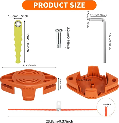 Vista 2 de WA0010 Cabezal de repuesto de policarbonato compatible con recortadoras de cuerda WORX WA0004 WG154 WG163 WG160 WG180 WG175 WG155 WG151, con 14