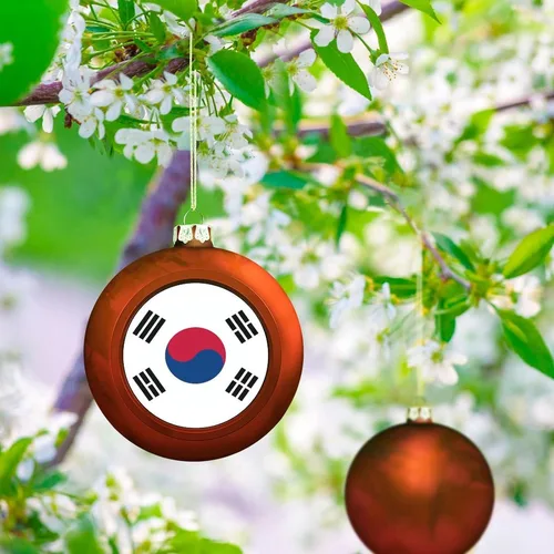 Vista 6 de Adorno de bola de Navidad de Corea del Sur, bandera de las naciones, adorno de bola de bandera de Corea del Sur, recuerdo colgante para Navidad