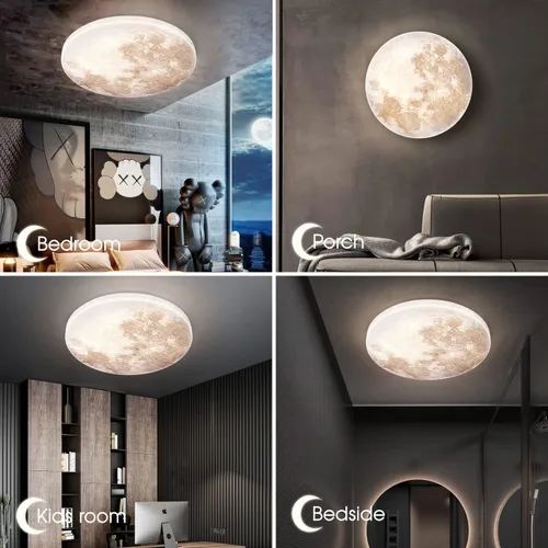 Vista 3 de Lámpara de Techo Empotrada Estilo Luna de 31W 13.8 pulgadas 5000K, Luces de Techo LED Modernas, Lámpara de Techo Blanco Luz de Día para Dormitorio