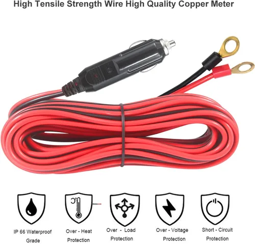 Vista 6 de Enchufe Macho de Encendedor de Cigarrillos a Terminales de Ojal 12V 10 Pies - Cable de Extensión de Enchufe Macho de Encendedor de Cigarrillos 12V