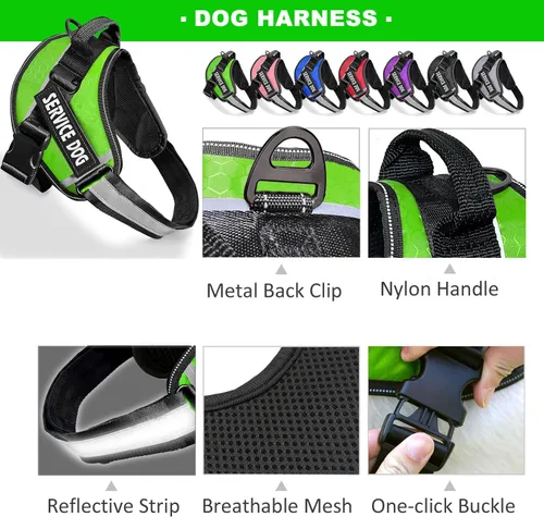 Vista 2 de Chaleco para Perro de Servicio, 9 Parches Arnés para Perro sin Tirones y Correa con Asa, Chaleco para Mascota Fácil de Poner y Quitar con Correas