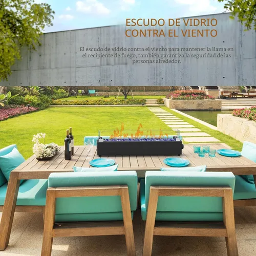 Vista 8 de Fogata de propano de mesa de 28 pulgadas, hoguera de mesa de 40,000 BTU para patio, cuenco de fuego rectangular portátil al aire libre con escudo