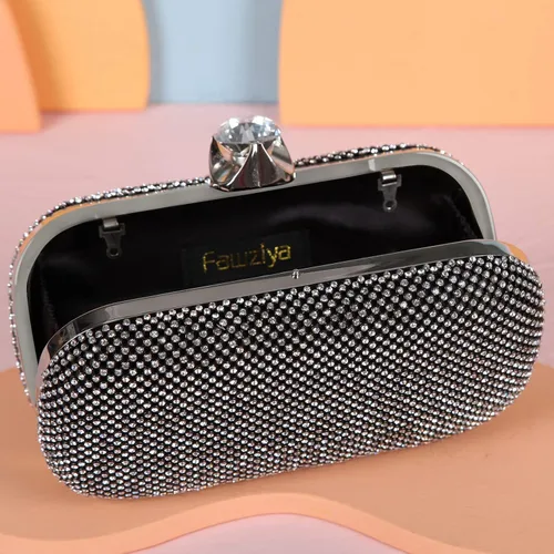 Vista 7 de Fawziya - Bolsas de embrague para mujer, diseño de diamante grande