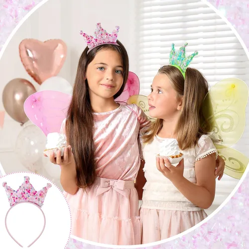 Vista 3 de Jenaai Paquete de 24 diademas de coronas de princesa, diademas con purpurina, corona, recuerdos de fiesta, decoraciones de fiesta de cumpleaños