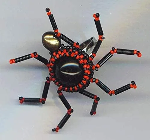 Vista 4 de Itzy Bitzy Lucky Halloween Creature Silver plated adjustable Beadwoven Ring Red Black Genuine Pearl Gothic