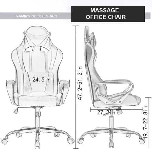Vista 3 de Silla de juegos, silla de oficina, silla de computadora, silla de carreras ergonómica para videojuegos para niños, adolescentes y adultos, silla