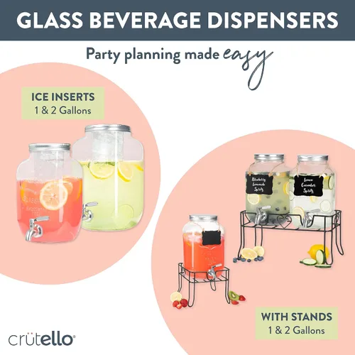 Vista 7 de Crutello Dispensador de bebidas de vidrio para exteriores con espita de acero inoxidable y cilindro de hielo, dispensador de bebidas de 2 galones