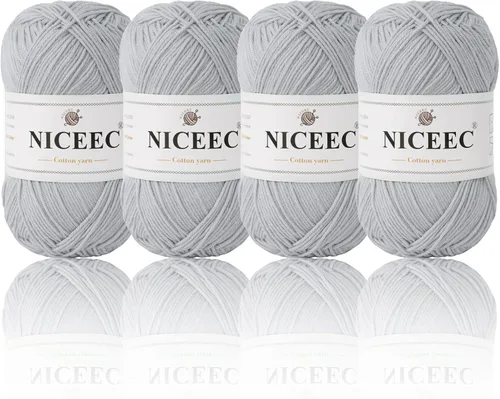 Vista 55 de NICEEC 4 madejas de hilo de algodón suave para bebé, 4 capas, manualidades DIY, peso fingering, hilo para manta para ganchillo y tejido, total 700