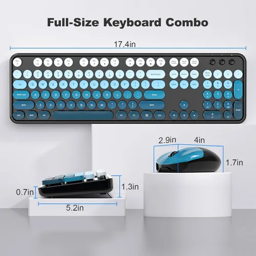 Vista 7 de Combo de teclado y mouse inalámbricos, teclado retro de tamaño completo de 2.4 GHz con teclado numérico y mouse inalámbrico