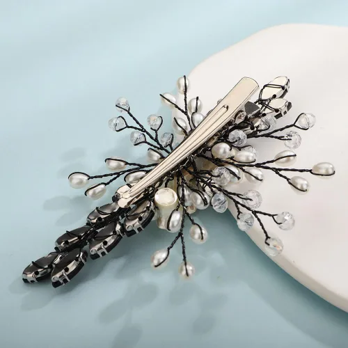 Vista 6 de Teyglen Pinza para el pelo de novia de cristal con diamantes de imitación, perlas hechas a mano, accesorios para el cabello de boda, accesorios