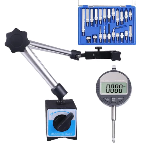 Vista 5 de Indicador de esfera digital electrónico con base magnética ajustable de precisión, brazo largo 0-1" / 25.4mm, conversión de pulgadas/metros, medidor