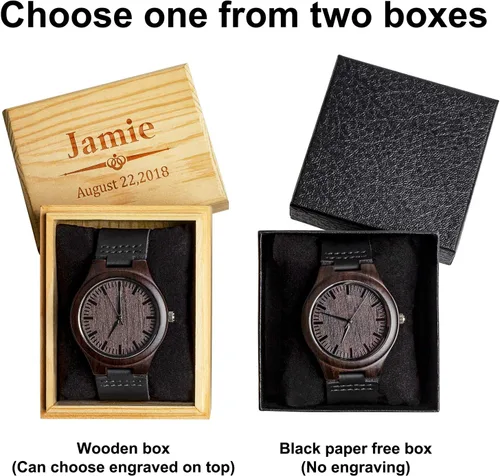 Vista 4 de Reloj de madera grabado personalizado, regalo para hijo de padres como idea de madera personalizada de Navidad, cumpleaños, graduación, con correa