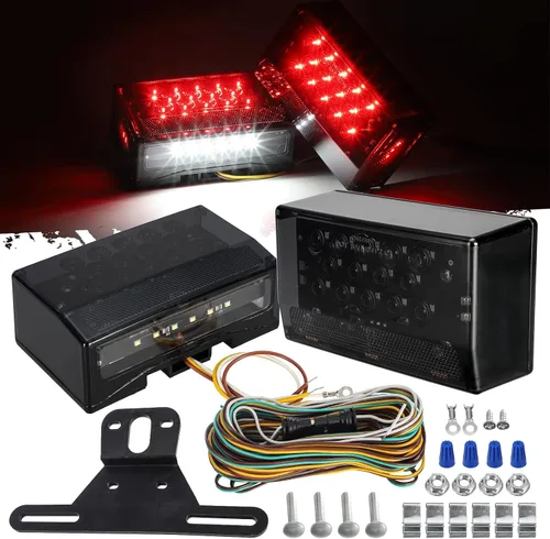 Vista 8 de Partsam - Kit de luces traseras LED rectangulares combinadas de 6", 12V, sumergibles, selladas, rojas, para remolque de barco, luz de freno, de rojo